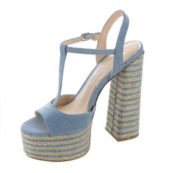 Jessica Simpson Blue Denim Ameeka Platform Sandal High Heel Shoe Size 10 - Picture 14 of 14